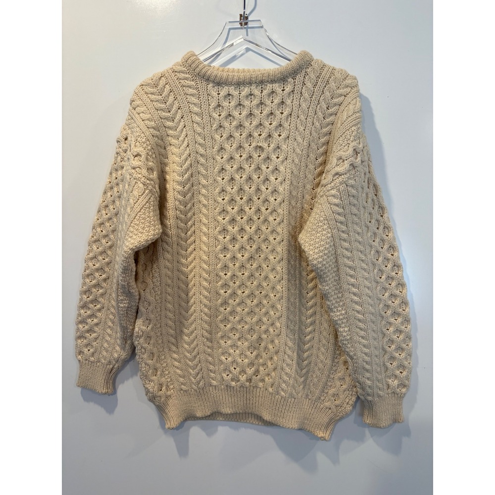 Traditional Irish Cream Wool Cable Knit Sweater Aran Fisherman Mens Size Large‎